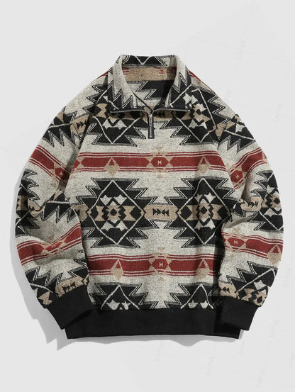Retro Strickpullover – Warmer Unisex Pullover mit Aztekenmuster